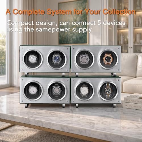 Image of MOZSLY Double Watch Winder for Automatic Watches with Quiet Motor 12 Rotation Mode Setting AC Adapter or Battery Powered PU Leather