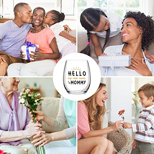 Modwnfy Wine Glass Gift For Mom, My New Name Is Mommy Stemless Wine Glass, New Mommy Gift For New Mom Mom To Be First Mom Wife Daughter Sister, Mothers Day Baby Shower Gifts For Mother To Be, 15 Oz #TOP6