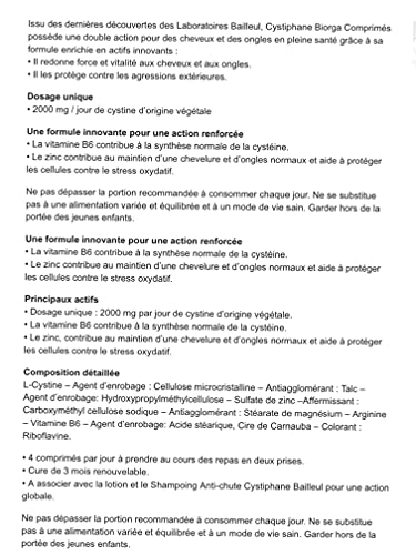 Cystiphane Bailleul- Cystine B6 -Zinc - Arginine - Cheveux et ongles - Santé - Force et Vitalité - Complément alimentaire pour cheveux et des ongles fragilisés - Lot de 3 boites de 120 Comprimés (3)
