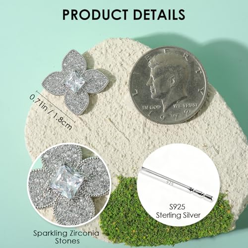 Image of Clover Earrings for Women Trendy 14K Gold Plated Four Leaf Stud Earrings Silver Flower Huggie Hoop Lucky Dangle Drop Earrings Jewelry St. Patrick's Day Christmas Anniversary Birthday Gift for Lover Daughter Mother Girlfriend