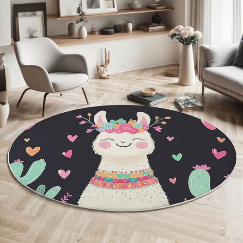 Tapis rond chameau rose 60cm doux lavable en machine chambre salon