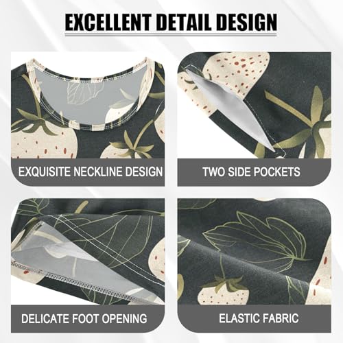 ALAZA White Strawberry Black Pajamas Short Sleeve 2 Piece Sleepwear Top and Bottom Pajama Set Unisex4