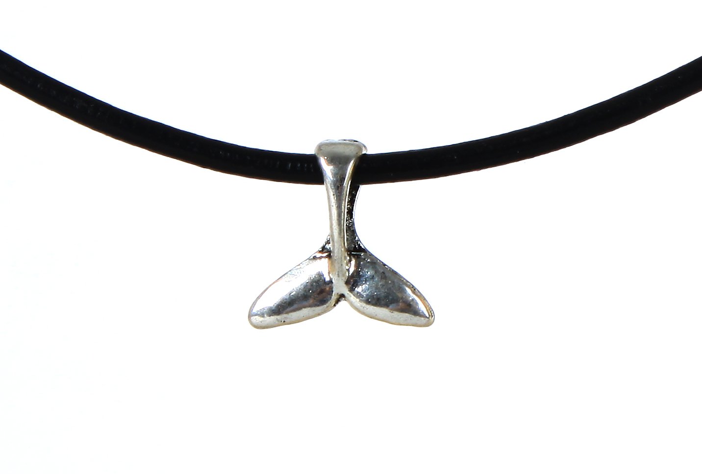 Beautifully Elegant Small Tibetan Silver Dolphin/Whale Tail on a Leather Choker Necklace – Handmade in Cornwall