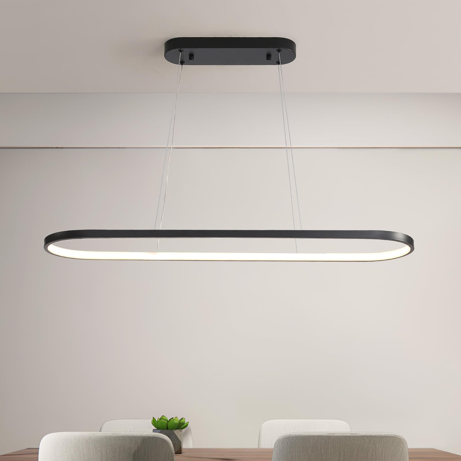 minifair Oval Pendant Light Dimmable LED Hanging Lights Ring Chandelier Modern Table Chandeliers with Remote Control Adjustable Height for Living Rooms Dining Rooms Kitchen Offices Black 120cm