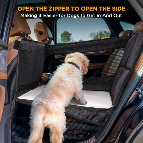 BONTHEE Back Seat Extender for Dogs,Hard Bottom Dog Car Seat Cover for Back Seat Holds 400lbs,Waterproof Anti-Scratch PU Leather Backseat Extender for Dogs,Dog Hammock for Car SUV Truck