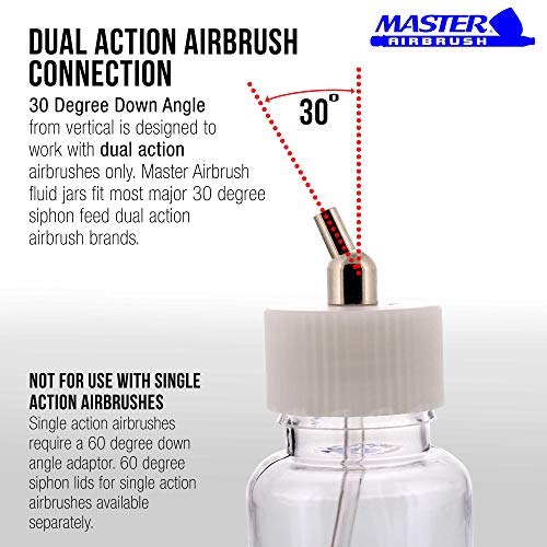 Master Airbrush (Pack Of 10) Tb-009 Empty 3.4-Ounce (100Cc) Plastic Jar Bottles With 30° Down Angle Adaptor Lid Assembly - Fits Dual-Action Siphon Feed Airbrushes, Use With Master Badger Paasche Iwata #TOP1