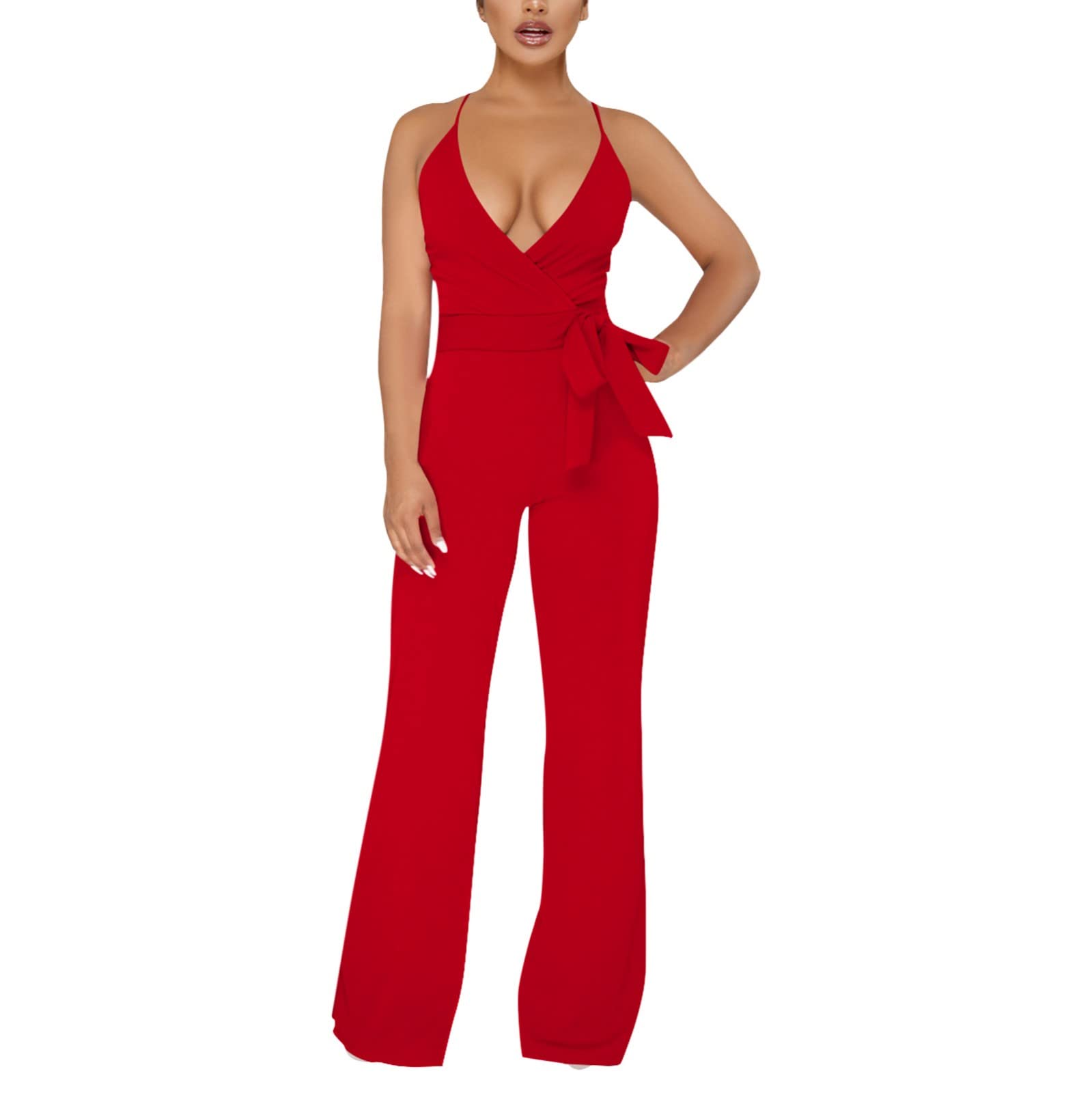 ADMAY Mono y Peleles Jumpsuit para Mujer 2023 Nuevo Mono de Mujer de Color Sólido con Cuello en V y Cuello en V Conjunto de Algodón
