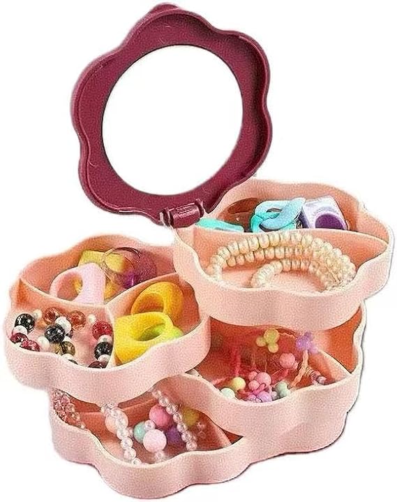 Four layers of rotating jewelry storage box, suitable for rings, earrings, necklaces, bracelets, etc., specially designed for accessories travel jewelry box, small jewelry storage box. (pink)