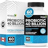 RENEW ACTIVES Double Strength Probiotic 40 Billion CFU (2 Capsules)– Supports Digestive Health & Gut Flora – Probiotic Supplement for Men & Women – Daily Bloating Relief - Made in Canada – 60 Capsules