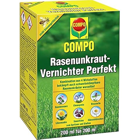 COMPO Rasen Unkrautvernichter Perfekt, Unkrautvernichtung von schwer bekämpfbarem Unkraut, Konzentrat, 200 ml (200m²) Cover