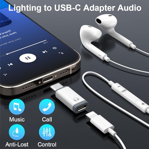 Image of Verilux Lighting to Type C Converter, Type C Male to Female Lighting Earphones for iPhone with DAC Chip, Portable Audio Adapter for iPhone 16 /15, Support Hands-Free Calling, Volume Control