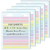 SKLENICE 100 Sheets Multi-Color Raised Line Paper for Handwriting Practice, Wide Ruled Kindergarten Writing Paper, Double Sided, 8.5x11 inches, Educational Style