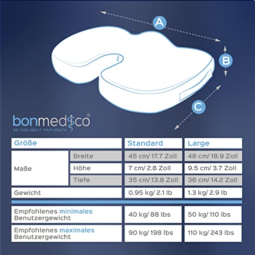 Orthopädisches Sitzkissen Bonmedico – Ergonomisches Memory Foam Kissen