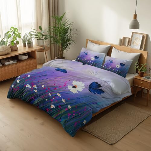 Parure de lit 160x200 microfibre de qualité motif fleurs de lavande - 5