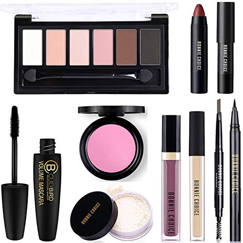 BONNIE CHOICE 9 PCS Makeup Kit, Makeup Sets for Women Beginners, Includes Eyebrow Pencil,Eyeliner Pen,Mascara,Eyeshadow Palette,Liquid Concealer,Loose Power,Blush,Lipstick,Lip Gloss