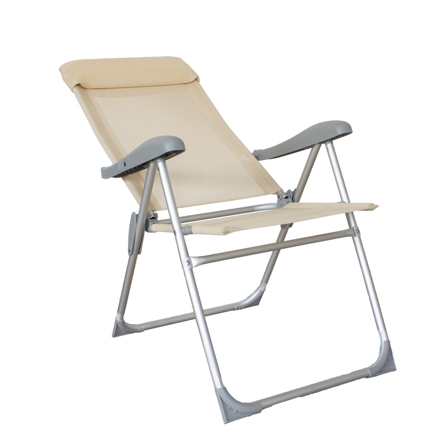 Sedia Sdraio Pieghevole Relax in Alluminio Ø22/19 mm – Multiposizione con Poggiatesta, Telo in Textilene Traspirante, Braccioli in ABS – Esterno e Giardino