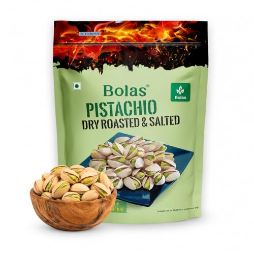 Image of Bolas Roasted & Salted California Pistachios 500g | Pista | Rich in Protein, Phosphorus & Dietary Fibre | Low Calorie | Crunchy Healthy Snack | Dry Fruits