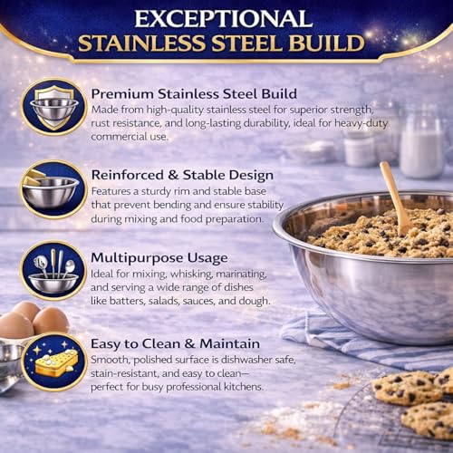 Image of KMW Stainless Steel Mixing Bowl Professional 13 Qt (12.3 litres) | with Enhanced Durability | for Buffets, Catering & Events