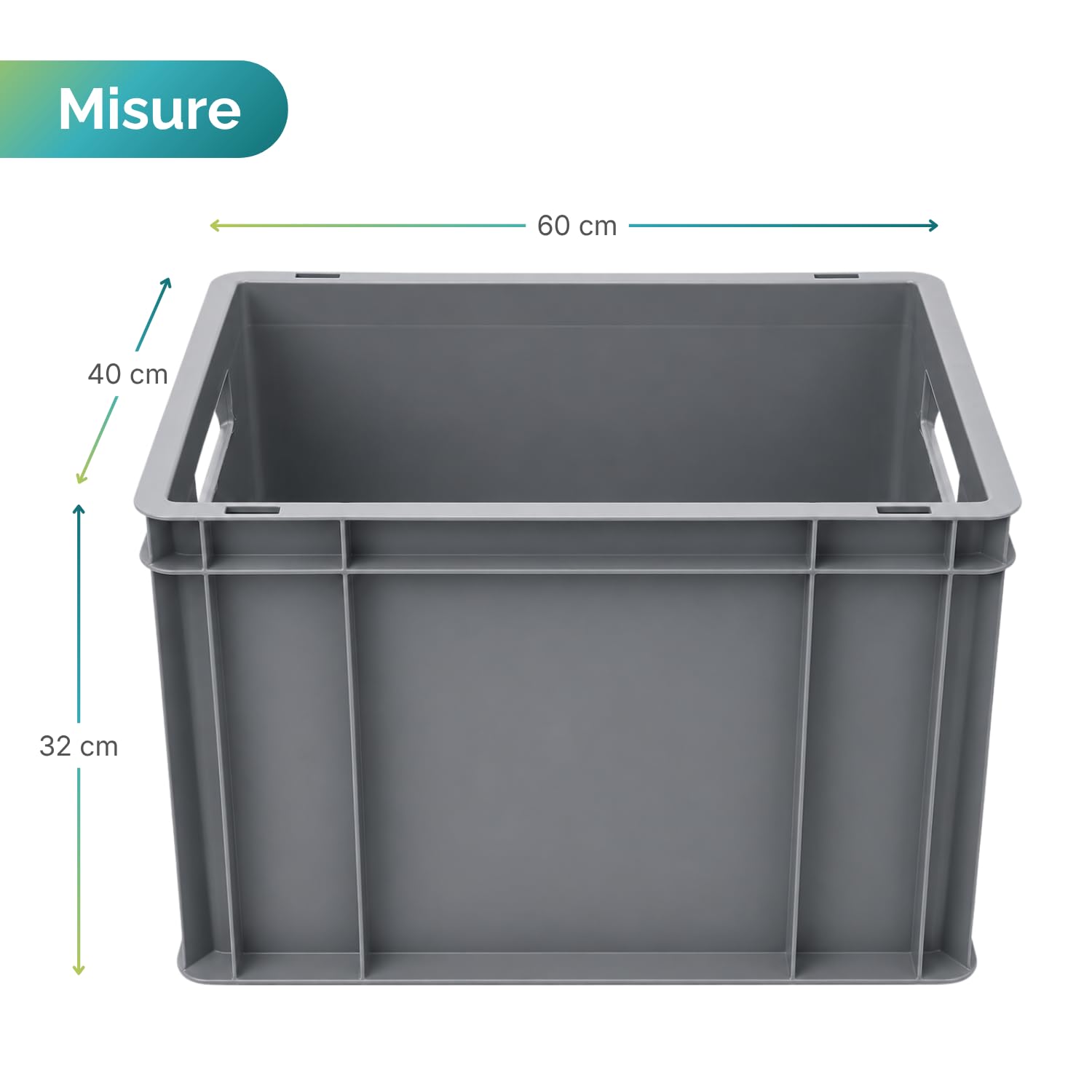 PALUPLUS 3 Cassette Multiuso con Maniglie in Plastica, Misura 60x40x32 cm, Contenitore Eurobox per Stoccaggio, Box Sovrapponibile per Garage, Aziende, Magazzini, Made in Italy -8222C -6,3