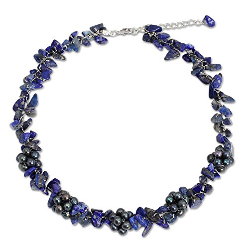 NOVICA Lapis Lazuli Dyed Gray Cultured Freshwater Pearl Silver Plated Beaded Necklace 'Heaven's Gift' NOVICA Lapis Lazuli Dyed Gray Cultured Freshwater Pearl Silver Plated Beaded Necklace 'Heaven's Gift'
