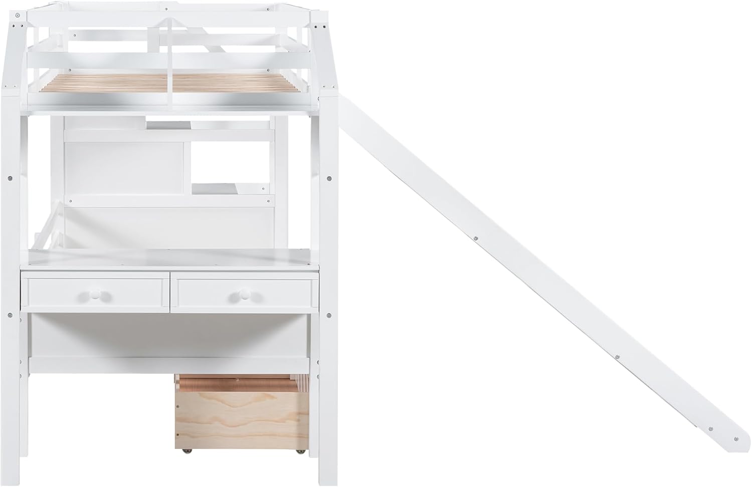 Harper & Bright Designs Twin Over Twin Bunk Bed with Stairs, Slide, Desk, Solid Wood Bunk Bed with Storage Drawers and Shelves, for Kids Girls Boys (White)