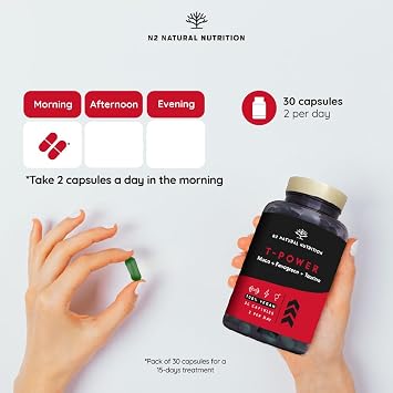 T-Power Natural Supplements for Men. Maca Root, Zinc, Gingseng, Fenugreek, L-Taurine, Black Pepper. Mood Stimulant + Endurance + Energy. Pre Workout. 30 Capsules. Vegan. N2 Natural Nutrition