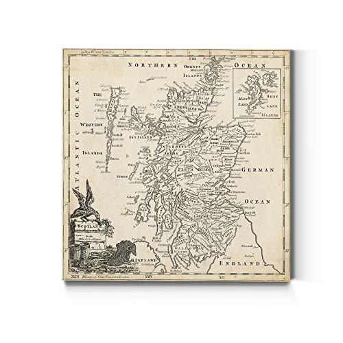 Square Canvas Wall Art, Abstract Art Ready to Hang, Modern Home & Office Décor, Vintage Map & Architecture, Premium Stretch Canvas Vintage Home Décor - Map of Scotland 40X40