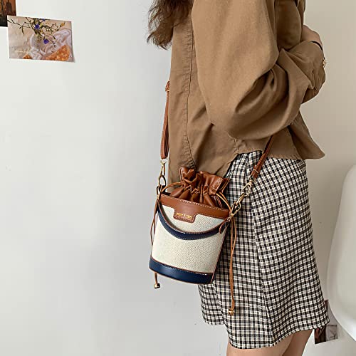 Sdncye The Bucket Bags For Women,Pu Casual Handbag Crossbody Tote Bag,Bucket Bag Trendy Fashion Drawstring Lady Hobo Bag (Blue-Brown) #TOP1