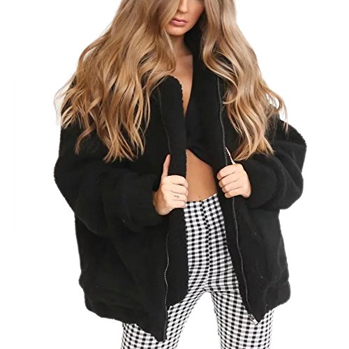 Viport Women's Warm Faux Fur Oversized Coat Fluffy Outwear Jacket Black Small