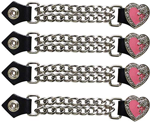 Dream Apparel 4 Pcs Per Set Women Chrome Deluxe Heart Rose Double Diamond Cut Chrome Chain Vest Extender, Pink, 610.2