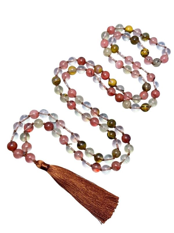 Collier de perles Mala en quartz naturel 108 grains pour la lithothérapie