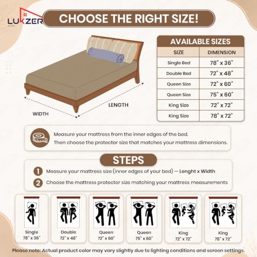 Image of Lukzer Waterproof Mattress Protector Maroon King Size 78 x 72 Inches (6.5 x 6 ft) Ultra Soft Terry Cotton Feel Fabric with Elastic Skirting Hypoallergenic and Breathable Mattress Cover
