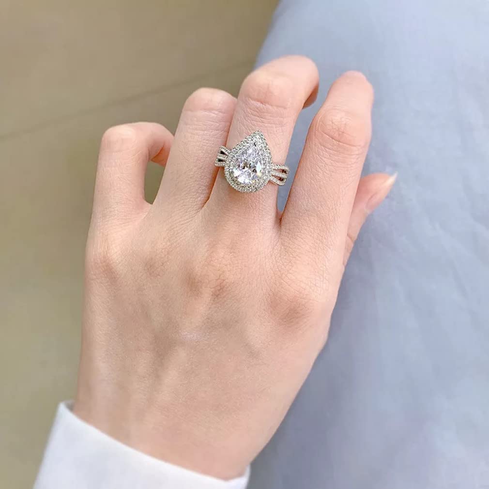 Anelli con Diamanti in Carbonio con Goccia d'Acqua in Argento Sterling 925 da 7 * 10 mm per Le Donne, Regali Scintillanti di Gioielli da Sposa