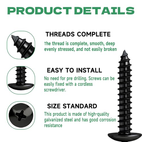 Jyvex 100 Stück Blechschrauben Schwarz, M4 x 40mm Holzschrauben Schwarz, Flachkopfschrauben Holz, Schwarze Schrauben Für Akustikpaneele, Verzinkt Akustikpaneele Schrauben zubehör, mit Bohrer