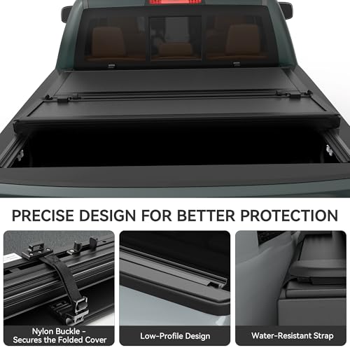 Image of AUTOSAVER88 Low-Profile Hard Tri Fold Truck Bed Tonneau Cover Fit for Ford Ranger 2019 2020 2021 2022 2023 with 5ft Bed