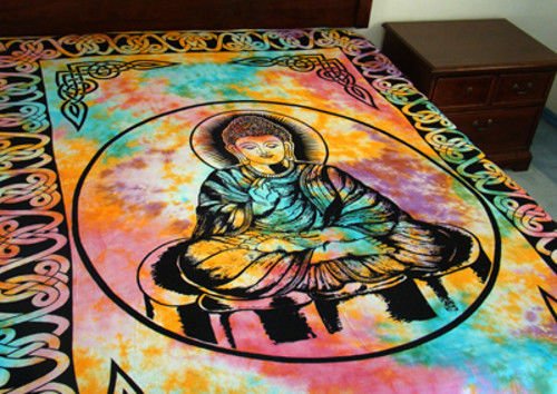 4Rissa Buddha Tie Dye Zen Hippie Tapestry Bedspread Wall Hanging