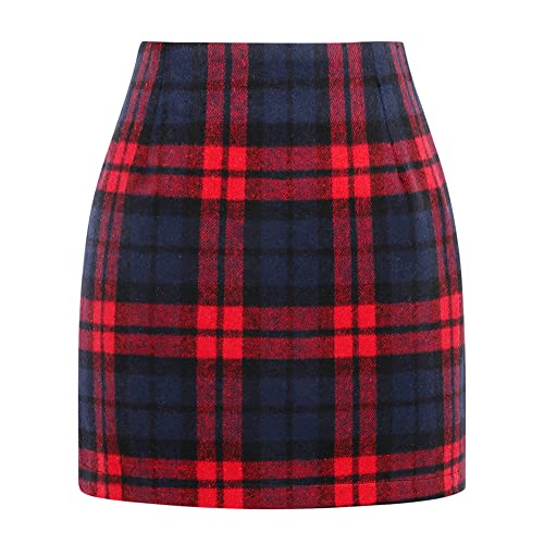 Womens Wool Plaid Mini Skirt Fall Winter High Waisted Bodycon