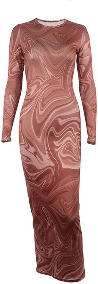 Women's Long Sleeve Bodycon Dress Unique 3D Print Sexy Body-Shaping Party Clubwear Long Maxi Pencil Dress