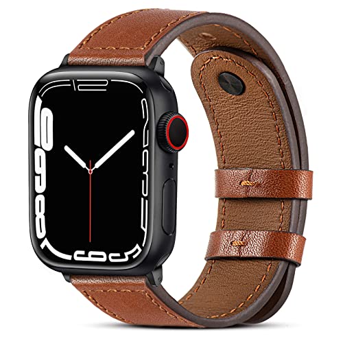 Yaber Genuine Leather Bands Replacement Strap Compatible With Apple Watch 38Mm 40Mm 41Mm 42Mm 44Mm 45Mm 49Mm Ultra Series Se 8 7 6 5 4 3 2 1 (42Mm/44Mm/45Mm/49Mm, Brown/Black) #TOP18