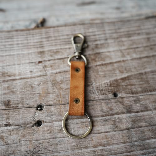 Image of JJNUSA Genuine Leather Keychain Walnut Leather Key Holder Mens Belt Key Chain Ring Fob