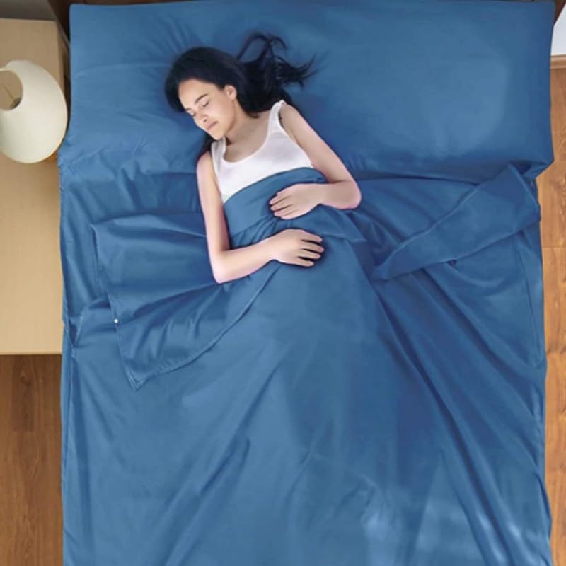 Nvzi Cotton Sleeping Bag Liner Camping Sheets Camping Travel Bed for Youth Outdoor Picnic Travel Sheet for Travel, Youth Hostels, Picnic, Planes, Trains (Blue, 83