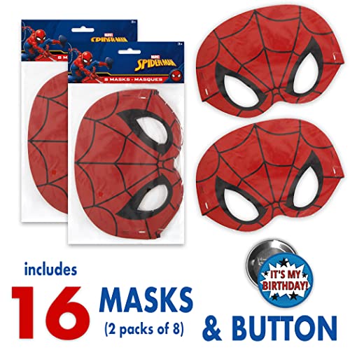 Spiderman Birthday Party Supplies Set | Spiderman Party Supplies | Spiderman Birthday Decorations | Serves 16 Guests | With Balloons, Banner, Table Cover, Plates, Cups, Napkins, Masks, Button #TOP5