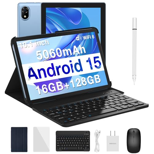 DOOGEE U10 10 inch Tablet with Keyboard, Tablet 16GB+128GB/2TB Expand, 2.0GHz Quad Core Gaming Tablets,5060mAh,1280x800 IPS HD Touchscreen,WiFi 6,Dual Camera,BT5.0,Widevine L1,Blue Android 1
