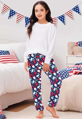 Image of Deerose 4th of July Pants American Flag Drawstring Sweatpants with Pockets 5-14 Years