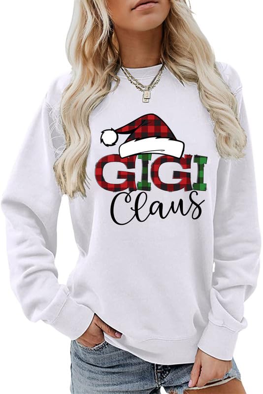 Women Sweatshirt Gigi Claus Cute Christmas Santa Long Sleeve Crew Neck Graphic Pullover Grandma Casual Top Shirt Gift