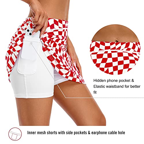 Adome Womens Tennis Skirt With Shorts Golf Skort Red Check For Sports Wortkout Running #TOP3