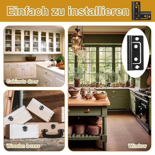 UICCVOKK 12 Stück Scharniere Klappbar, Flachscharnier, Türscharniere, Scharnier Schwarz, Flach Zu Öffnete Fensterscharniere, Stumme Lagerscharniere, Türbeschläge 360 Grad Drehbare Mönbelscharniere