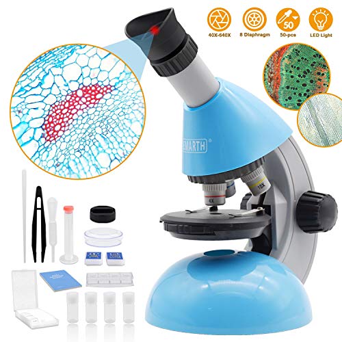 Microscope for Kids Beginner Children Student, 40X- 640X Science Microscopes with 50 pcs