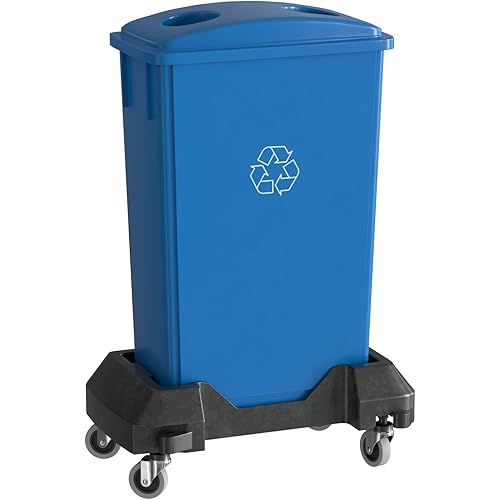 23 Gallon Blue Recycle Slim Jim Trash Can with Bottle Slot Lid and Dolly