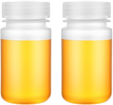 2 Pcs 4 oz/125ml Plastic Sample Bottles, Polypropylene Wide Mouth Lab Reagent Bottle with Screw Caps, Water Samples Bottle Leak-proof Water Containers for Travel, Home, Laboratory